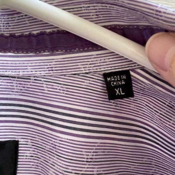 BUGATCHI MEN SHAPED FIT DRESS SHIRT SIZE XL purple and white - Picture 7 of 13